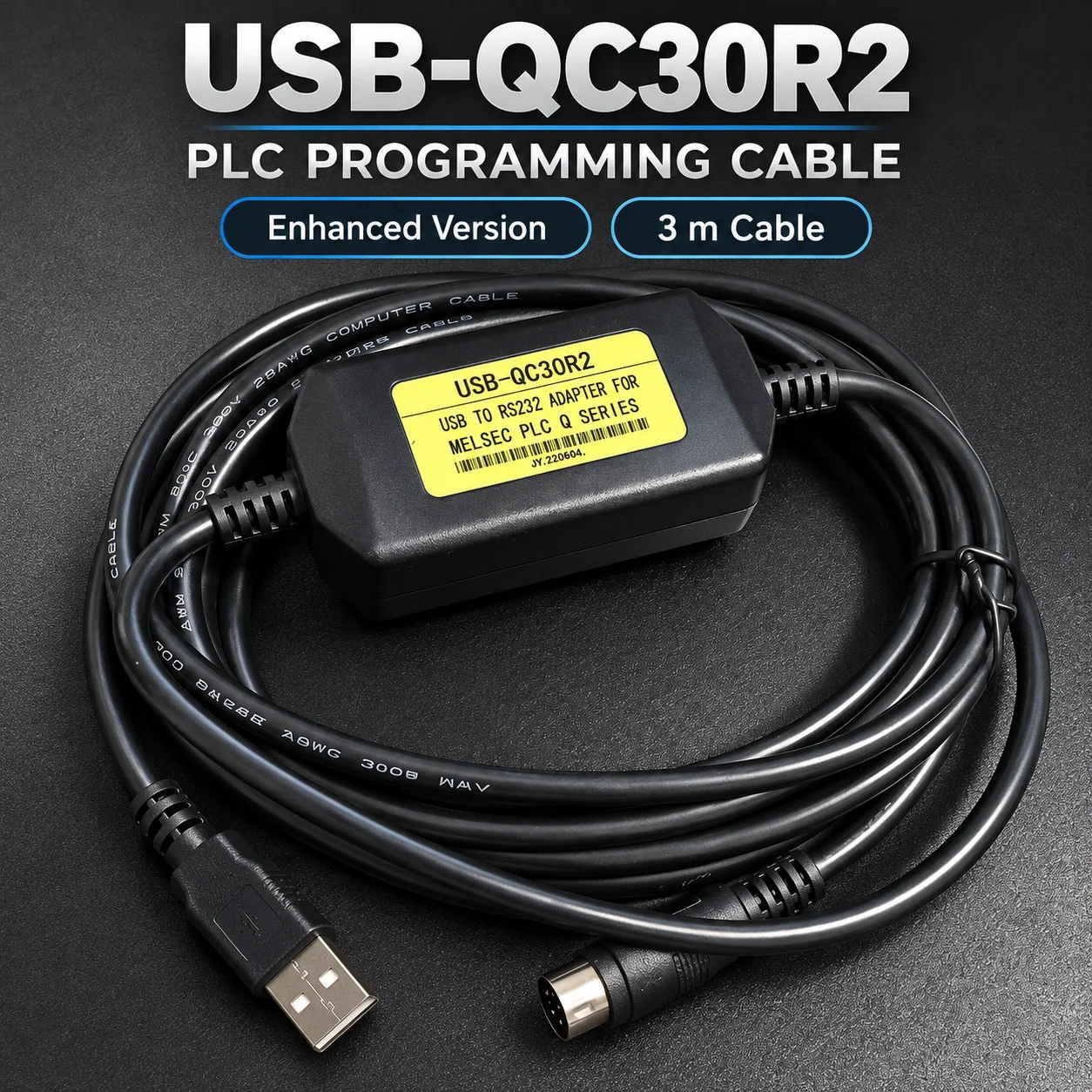 MELSEC USB-QC30R2 Communication Cable for Mitsubishi Q Series, 3M USB-RS232, GX Developer Parameter Transfer Wire