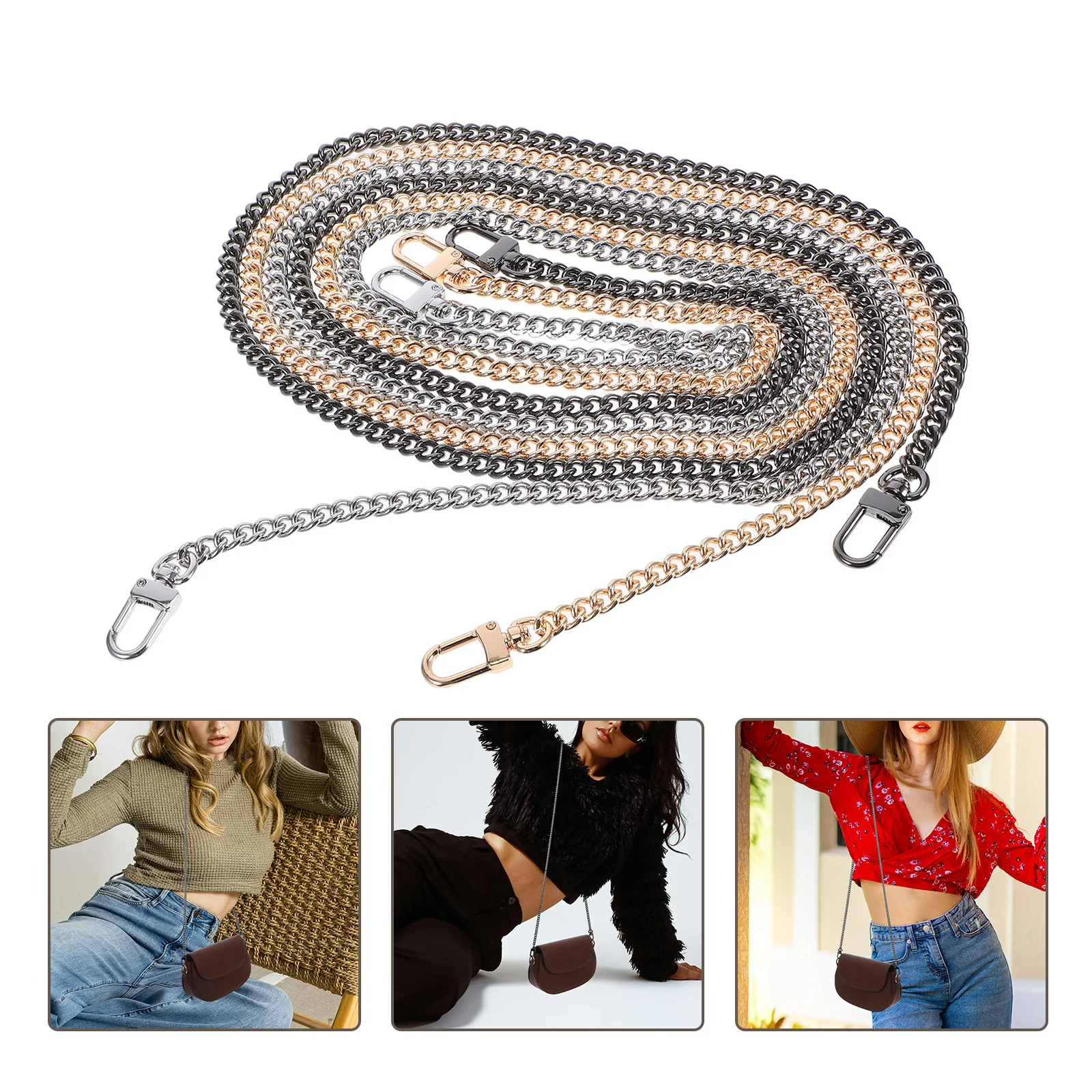 

3pcs Metal Chain Bag Strap 120Cm Long Durable Zinc Alloy For Women Crossbody Shoulder Purse Clutch Handbag Replacement Accessory