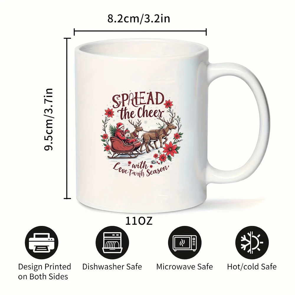 كوب سعة 11 أونصة + موضوع مزلقة سانتا كلوز + هدية عيد الميلاد - زجاجة مياه للأطفال، كوب قهوة مكتب عائلي، ديكور عيد الميلاد المبهج