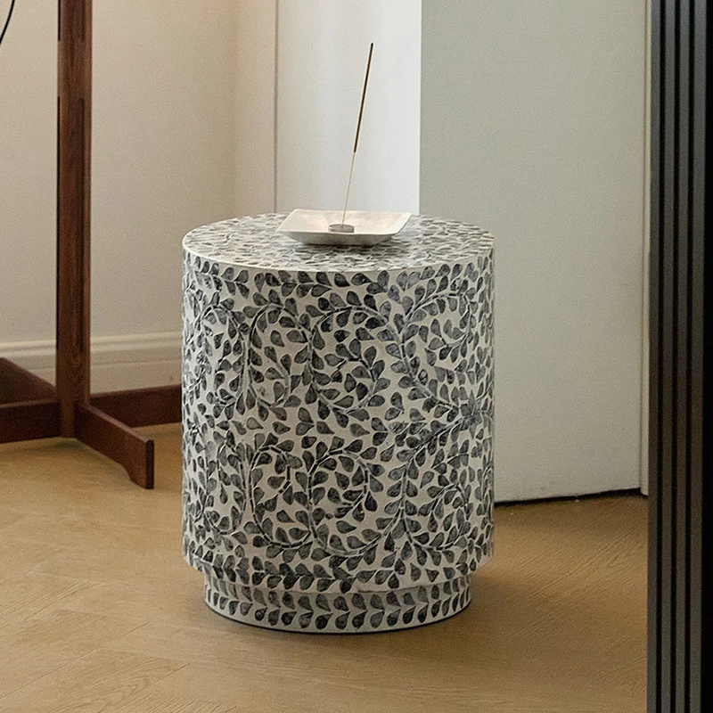 k*-Creative Shell Tea Table,Cylindrical Coffee Table,Living Room Decor Side Table,Art Nightstand,Nordic Furniture,