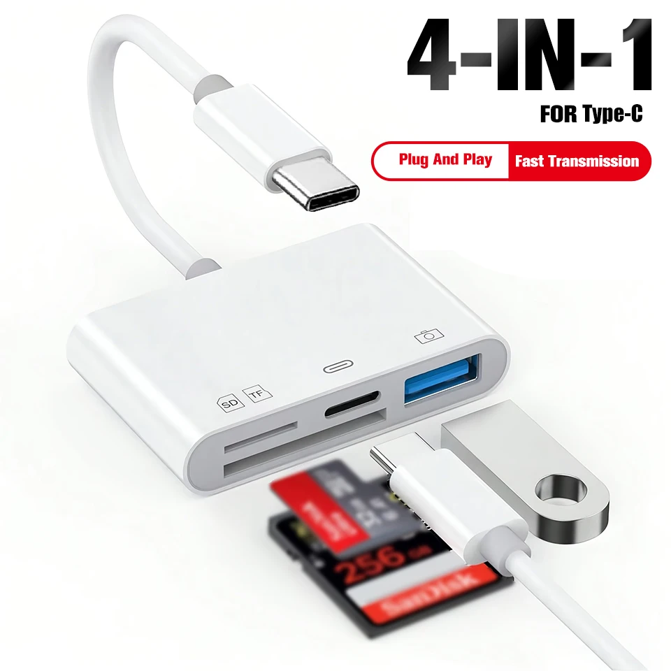 4-in-1 USB3.0 OTG Card Reader for Micro SD/TF,Compatible for iPhone for Samsung xiaomi, Fast Data Transfer, Durable & Portable