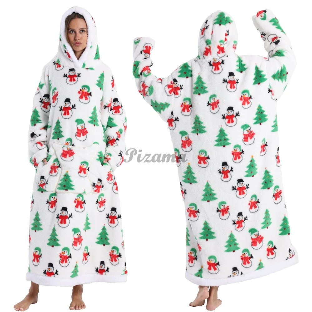 Super Long Women Men Oversized Hoodies One Piece Hooded Sweatshirts Christmas Robes Pijamas TV Blankets Wearable Nighty Dresses