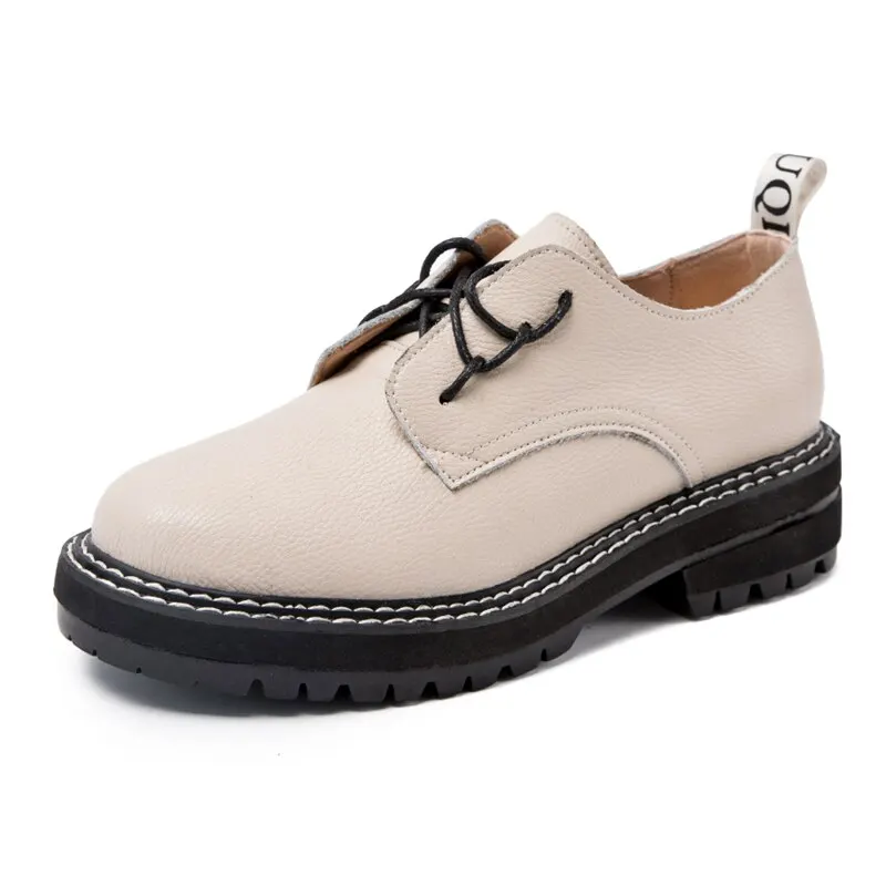 AIYUQI Oxford Shoes Women Genuine Leather 2024 New Spring British Style White Brogue Shoes Women Lace Up Round Shoes Ladies