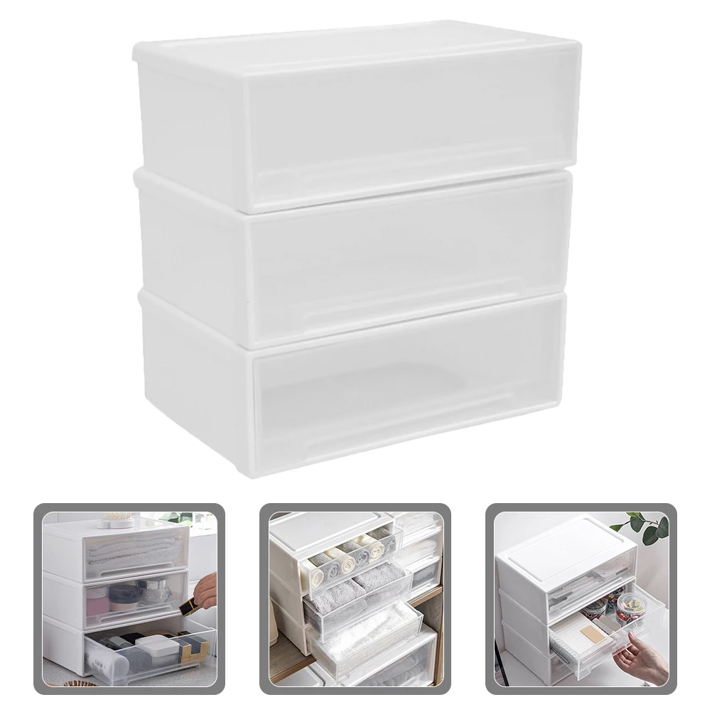 1 set Three Layer Drawer Storage Box White Vertical Large Capacity Desktop Organizers Stackable PP Material Plastic Container