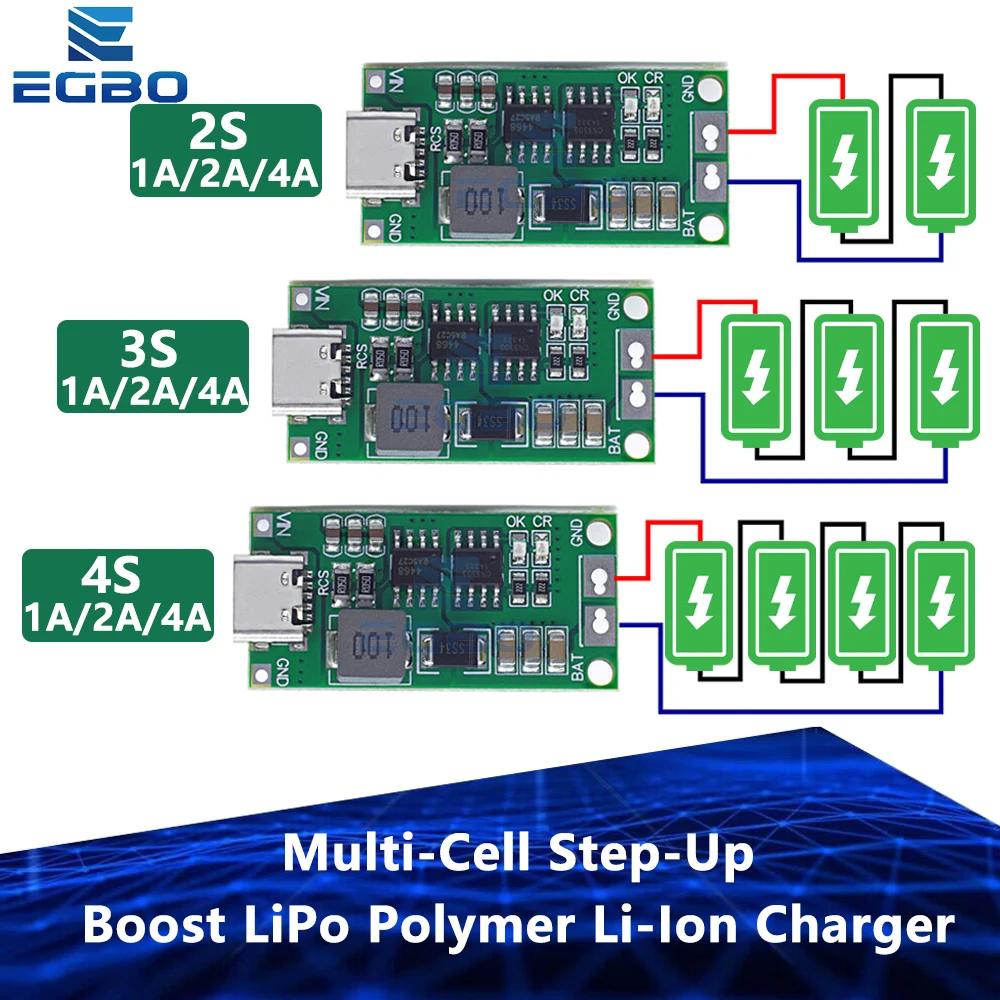 Multi Cell 2S 3S 4S Type-C To 8.4V 12.6V 16.8V Step Up Boost LiPo Polymer Li Ion Charger 7.4V 11.1V 14.8V 18650 Lithium Battery