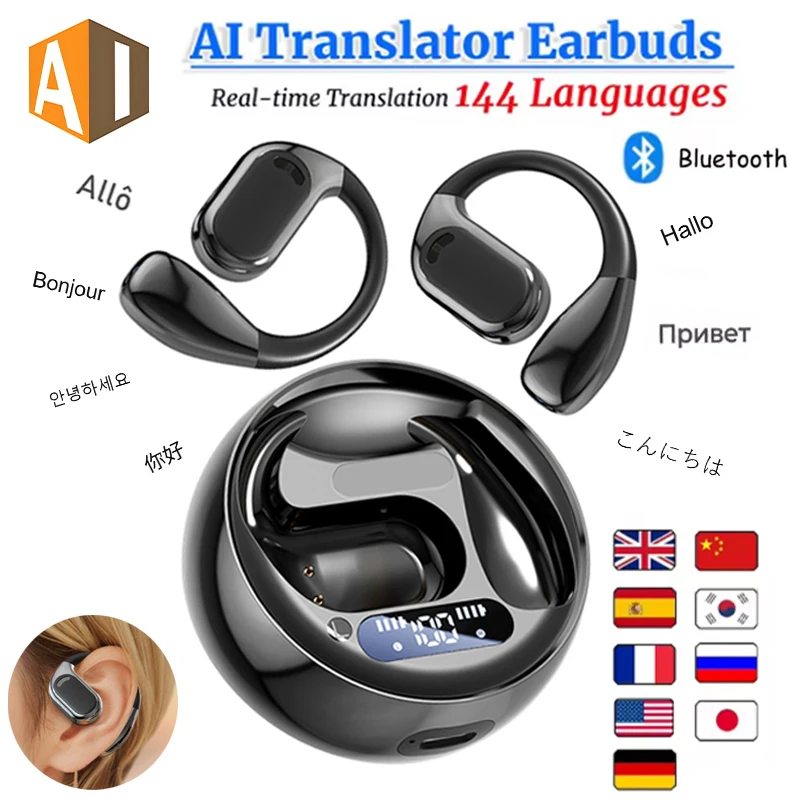 AI Real Time Translation Wireless Bluetooth Earphone OWS Portable Smart Touch Headphone Noise Cancelling Sport Sleep Work Earbud