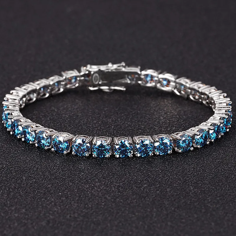

Mylux Jewelry Luxury Solid Platinum PT950 Women's 3mm Royal Blue Moissanite Diamond Bracelet Tennis Bracelet