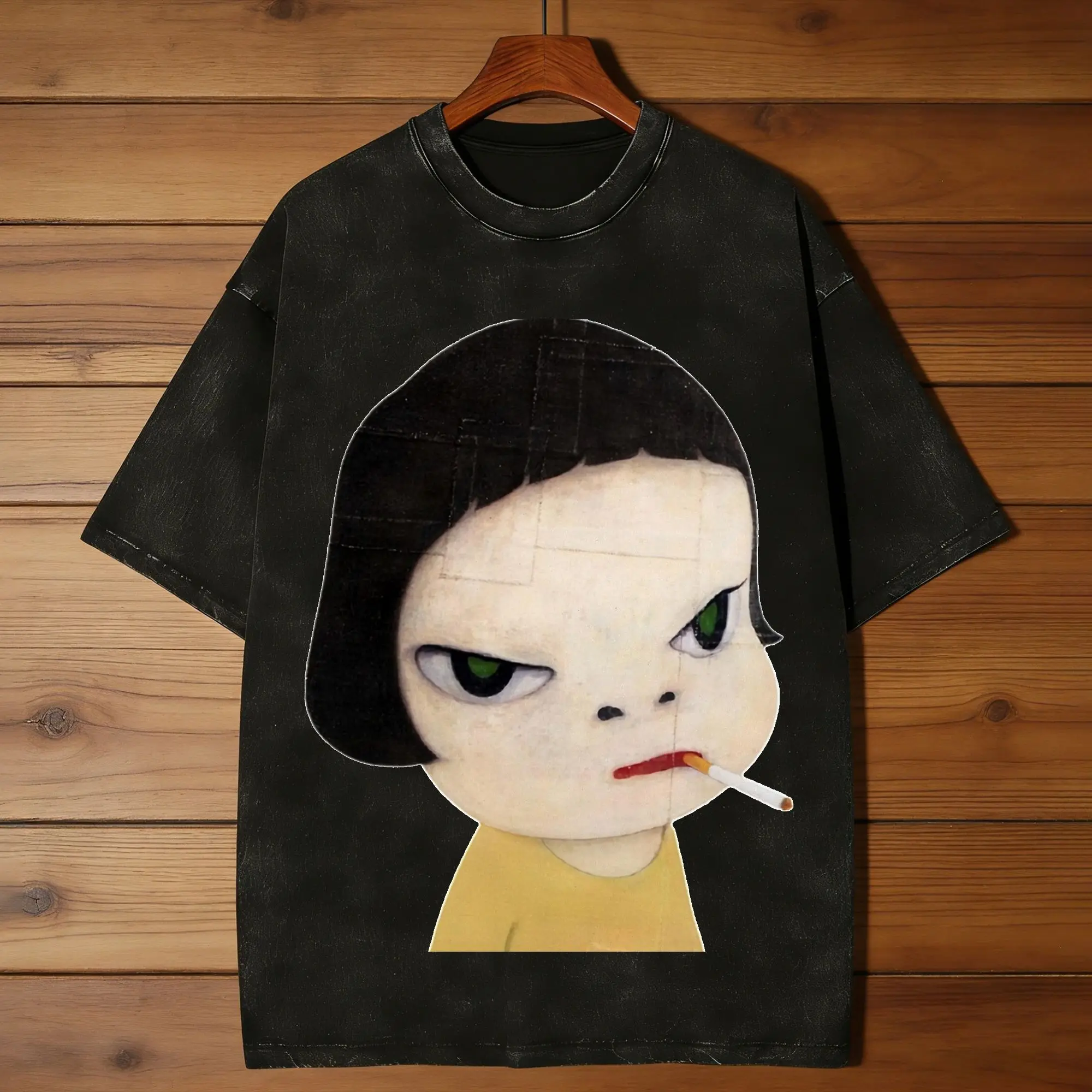 Yoshitomo Nara Men T Shirts Washed  Funny Tees Short Sleeve Crewneck T-Shirt Cotton Plus Size Tops