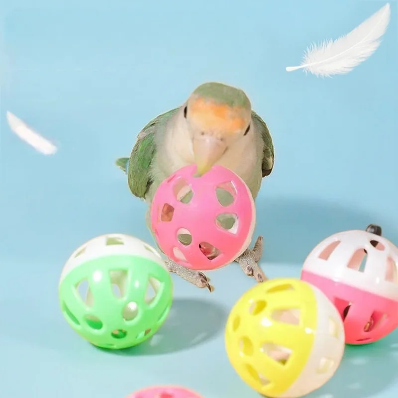 5 Stück Plastik-Spielbälle für Haustiere, Papageien und Katzen, Farbige Hohle Glockenbälle, Kauspielzeug für Vogelkäfige, Interaktives Spielzeug für Haustier-Vogelzubehör – Detail 7