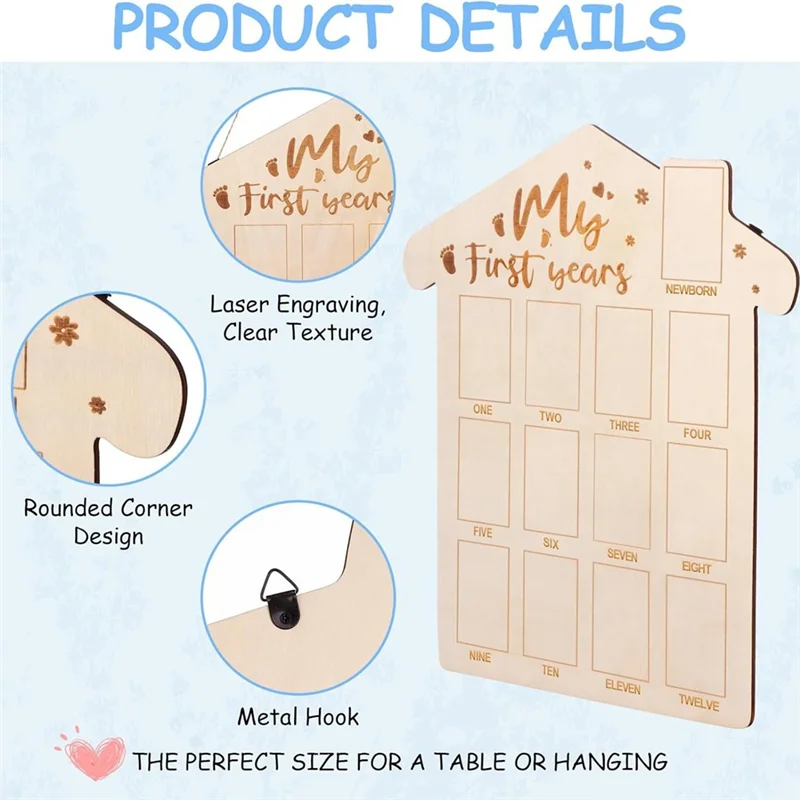 Baby Monthly Milestone Cards, Wooden Monthly Milestone Cds - Newborn Photography Props To Record Your Baby's Growth Easy Install