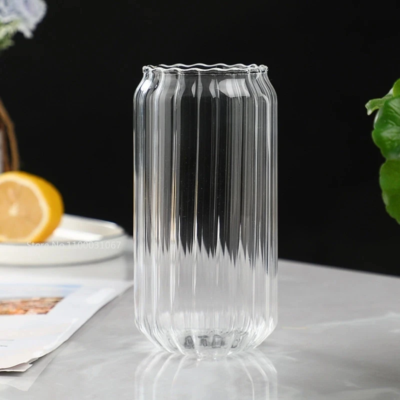 400/500ml Transparent Drinking Utensil Coffee Glass Cup with Straws Wine Milk Beer Cola Juice Cold Drinkware Handmade Can