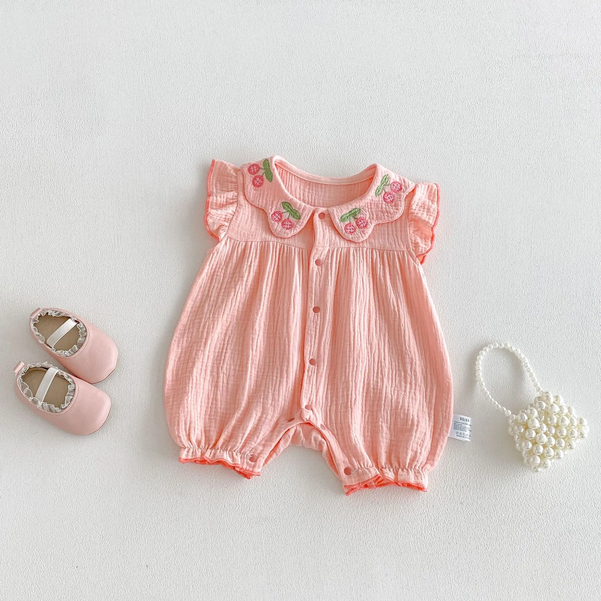 2026 Baby Clothes Summer New Baby Summer Clothes Romper Embroidered Cherry Newborn Climbing Clothes Princess jumpsuit