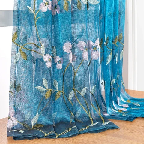 

Embroidered Floral Tulle Curtain for Window Curtains for Living Room the Bedroom Pastoral Tulle Curtains Drapes BILEEHOME