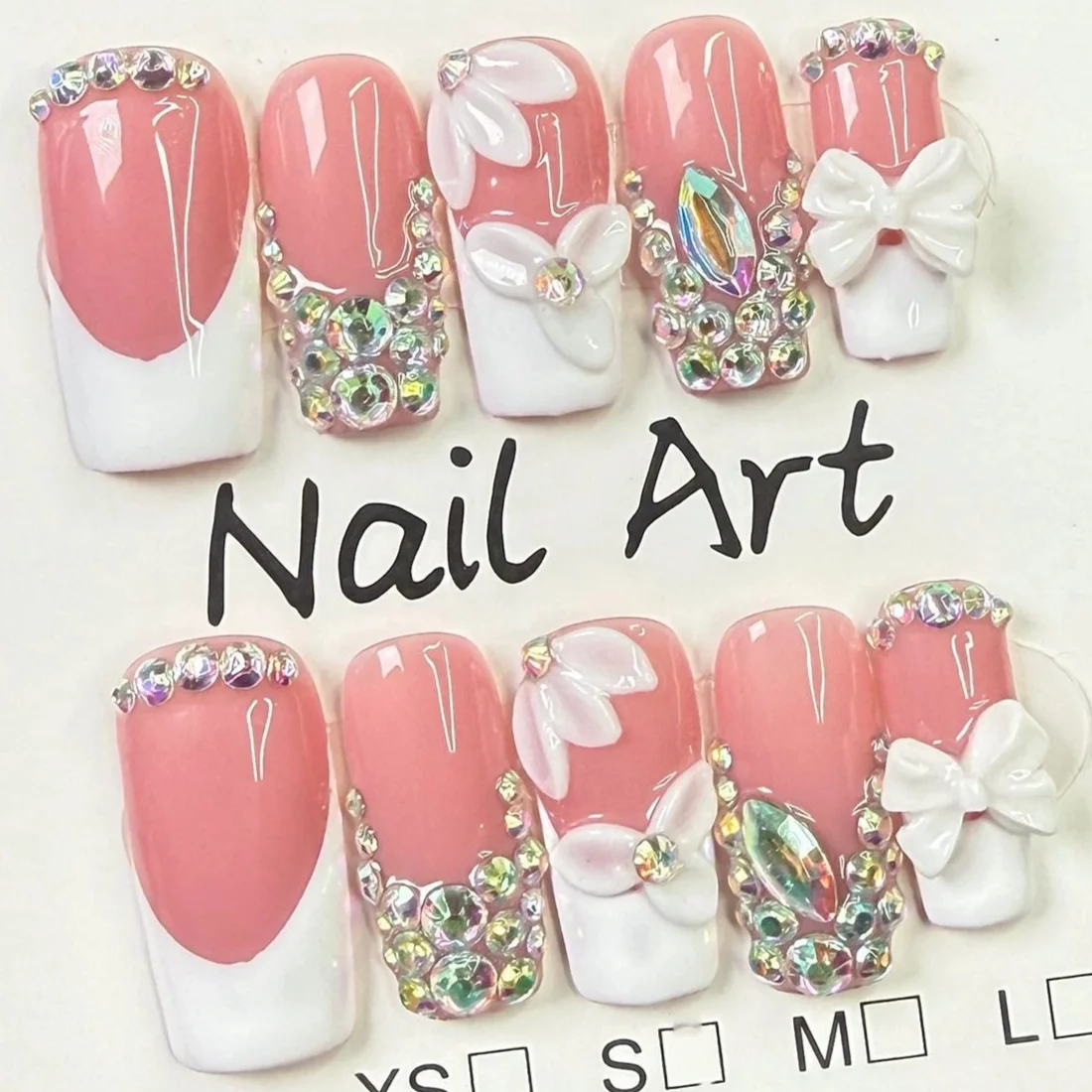 

10pcs high-end Light luxury and sweet, dazzling nude pink full of diamonds, hand-painted three-dimensional flower bow handmade