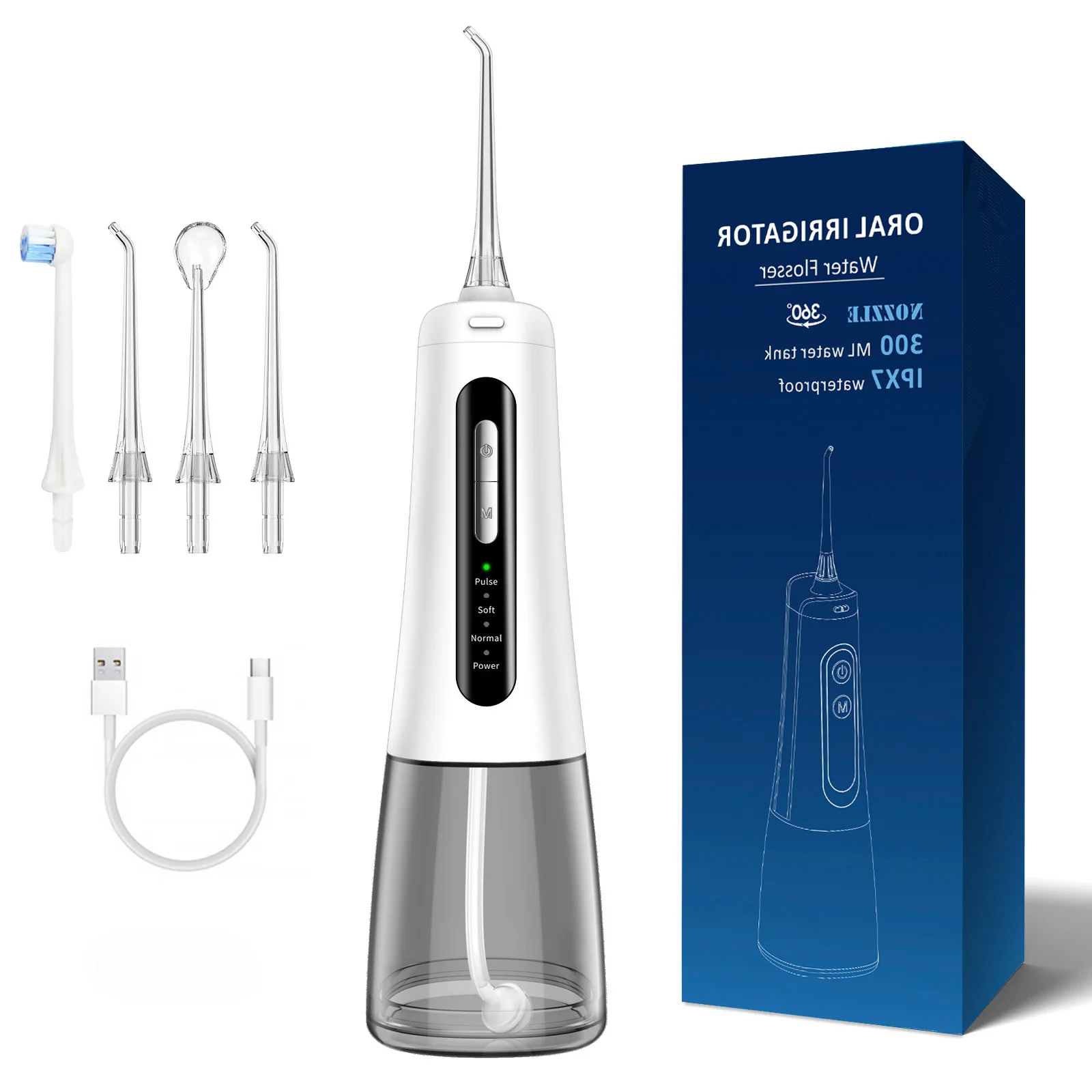 

Water Dental Flosser Cordless for Teeth Cleaning,4 Modes Oral Irrigator 300ML Braces Flossers Cleaner Rechargeable Portable IPX7