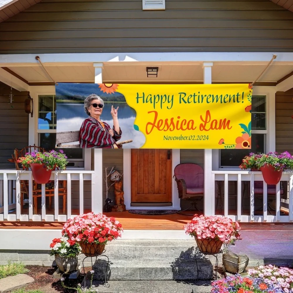 Personalized Retirement Banner, Happy Retirement, Celebrate Banner, Outdoor Decor, Reusable Decoration, Polyester Material