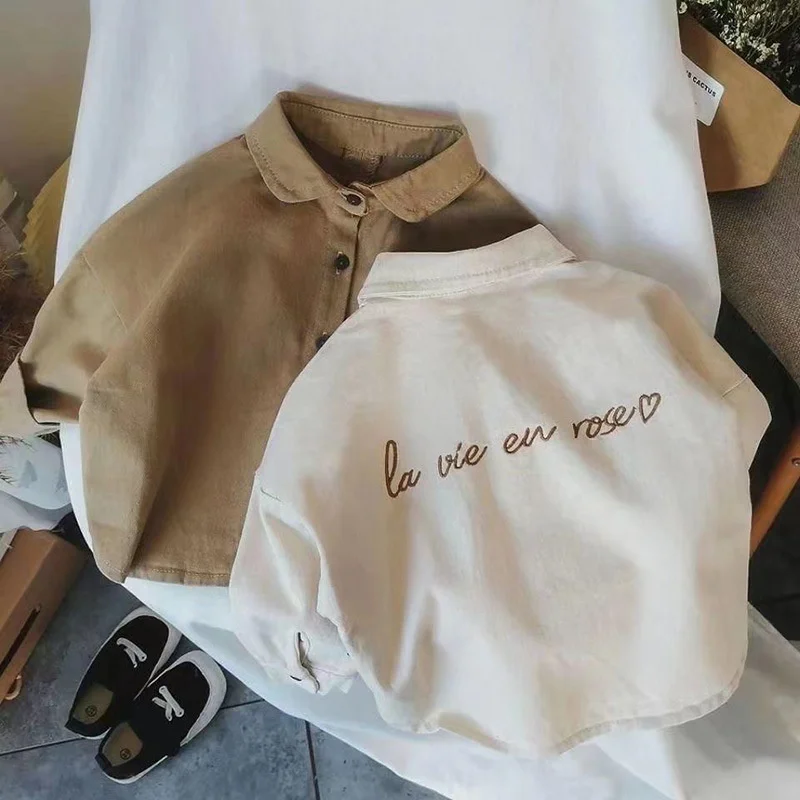 Spring Autumn Children Shirts 1-8Y Boys Cotton Pocket Solid Casual Long Sleeve Tops Korean Toddler Wear For Kids Clothing New