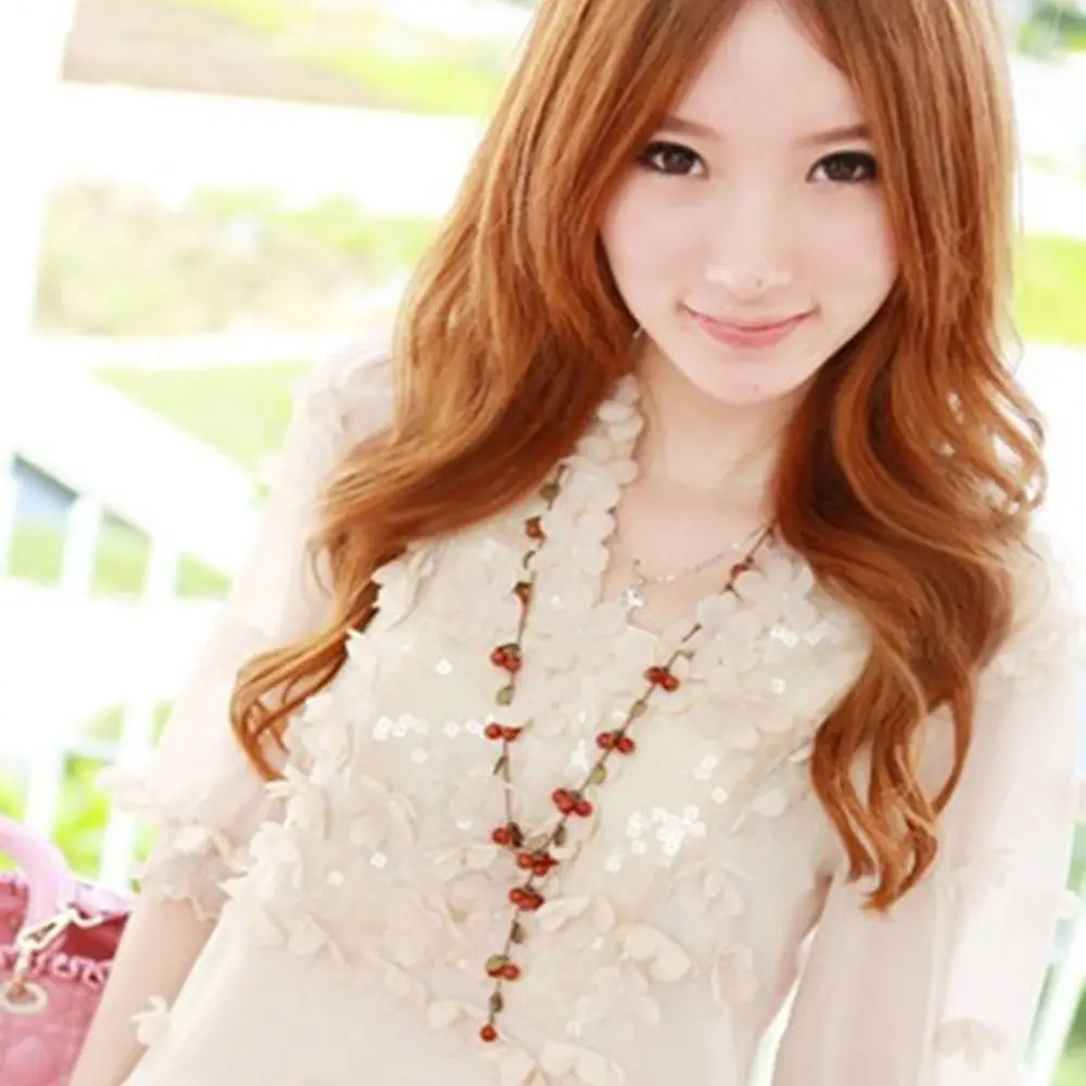 Active Choker Pendant Jewelry Fashion Accessories Long Sweater Chain Beautiful Women Necklace Red Cherries