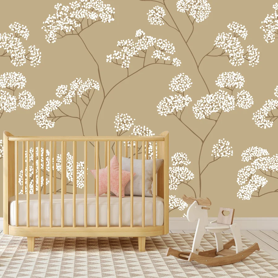 7+ Bushes Small White Flowers Self Adhesive Wallpaper for Living Room Bouquet Botanical Wall Art Papers Home Decor Cafe TV Mural