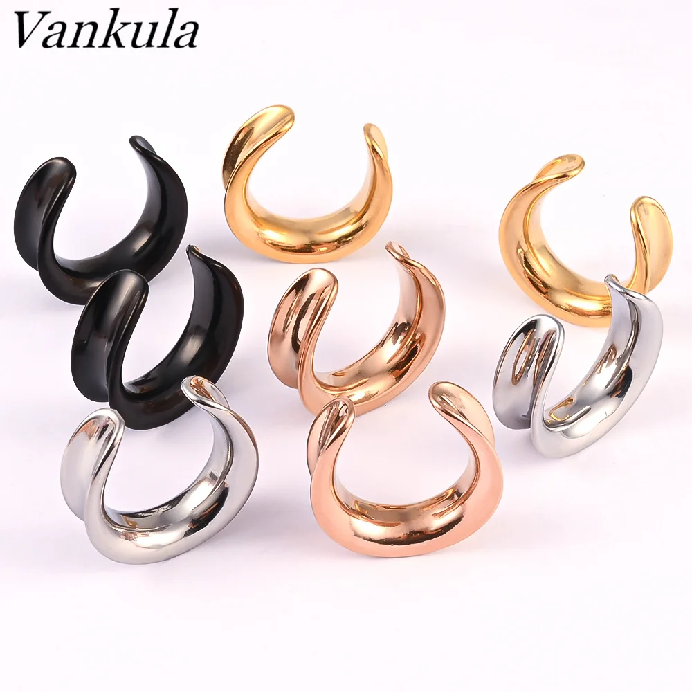 Vankula 2PCS  Ear Piercing Plugs Cool Body Jewelry Ear Statement Stainless Steel Earrings Expander Gift Saddle Plug Tunnle