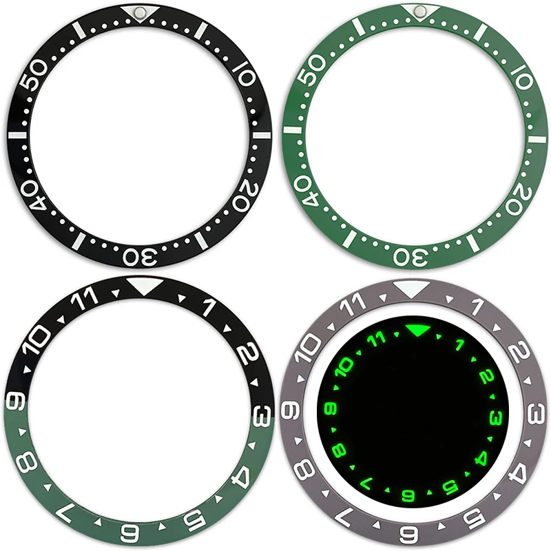 Inserto de bisel de reloj de cerámica luminosa de moda plana de 38mm compatible con cajas de reloj SKX007 SKX009 SRPD NH35 NH36 piezas de anillo de reloj de movimiento