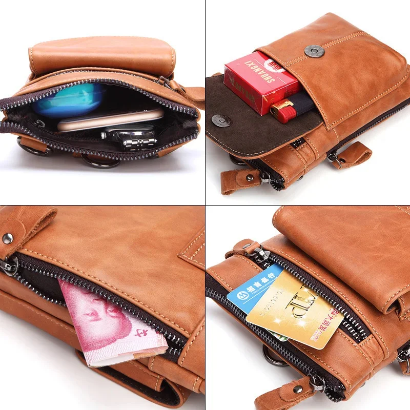 Herren Hüft taschen Echt leder Mann Brusttasche Reise Gürtel tasche Fächer große Kapazität Telefon Geldbörse Mini Hip Pack