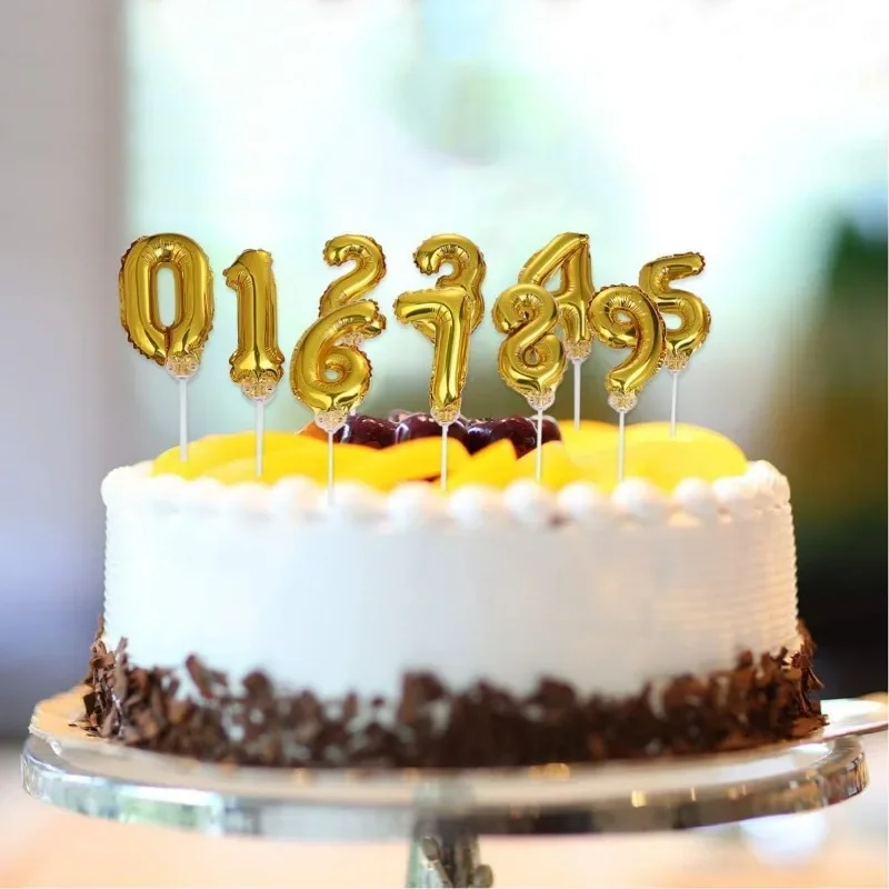 5Inch Number Gold 0-9 Cake Toppers Foil Number Balloons Party Balloon Mini Cupcake Topper for Wedding Birthday Party Decorations