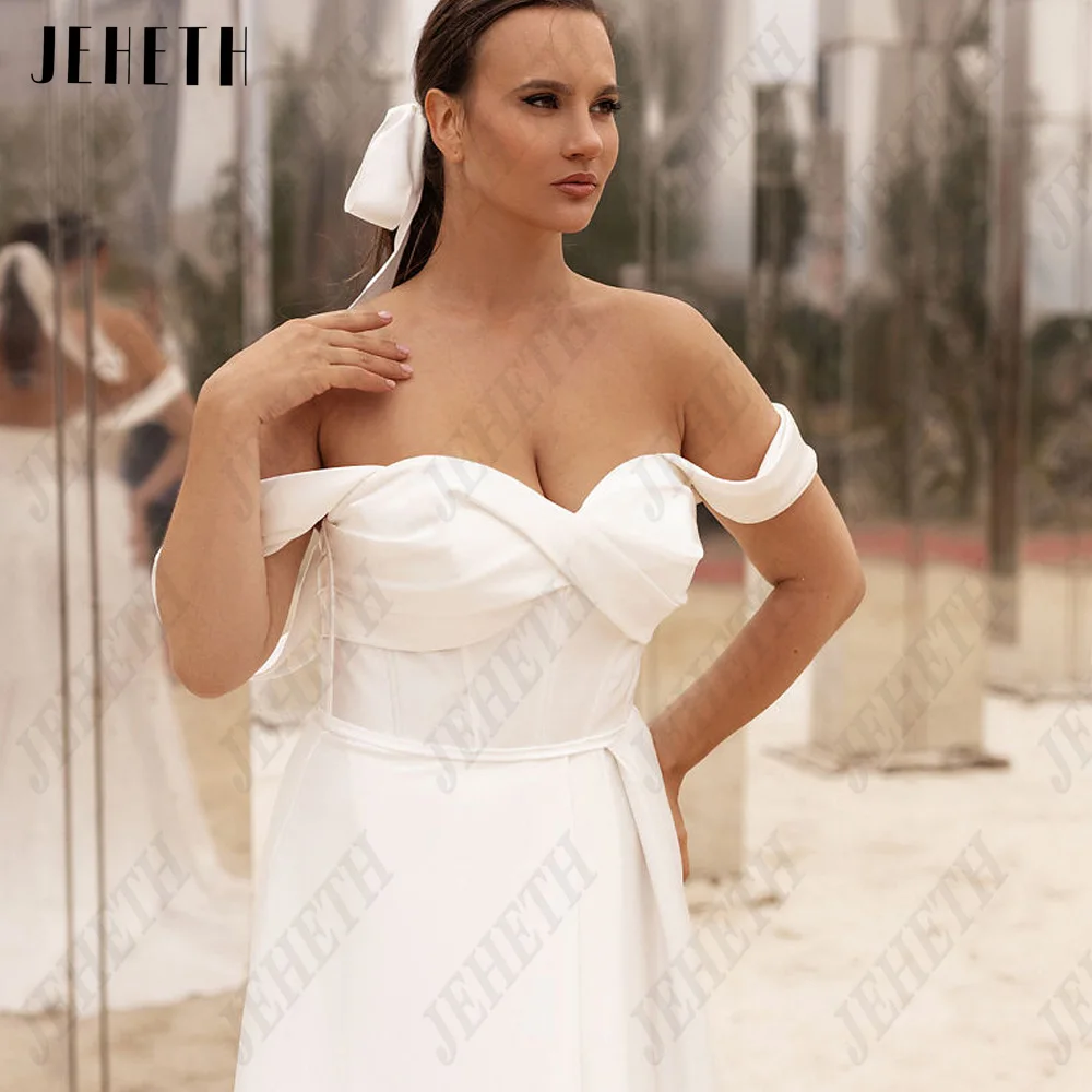 JEHETH Modern Wedding Dresses Off Shoulder Sweetheart Satin Vestidos de Noiva Side Split AJEHETH Modern Wedding Dresses Off Shoulder Sweetheart Satin Noiva Vestidos Side Split A-Line Plus Size Lace Up vestidos de noiva