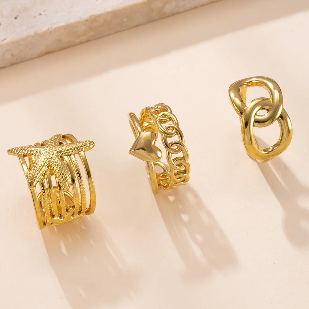 316L Stainless Steel Geometric Hollow Layered Wide Ring Metal Texture Waterproof Daily Simple Stylish Jewelry Women Never Fade
