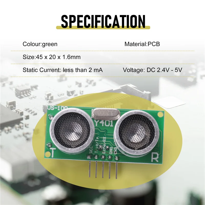 

Модуль ультразвукового датчика US-100 постоянного тока 2,4 В-5 В с температурной компенсацией, дальность действия