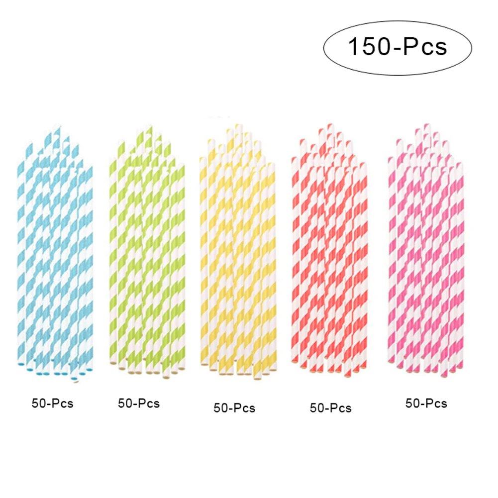 Disposable Straw Microbial Degradable Colored Striped Paper Tape Straw Clean And Hygienic Food Grade Straw