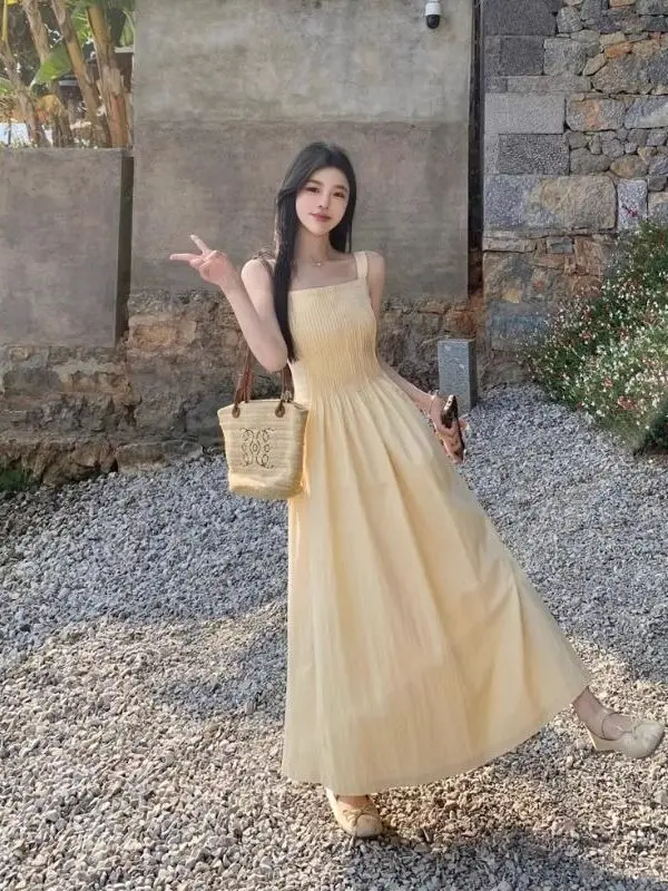 

plus Size Summer Dress Women's Strap A-Line Skirt Hiding Belly Slimming Skirt Pear Shaped Body Drapey A-Line Dress