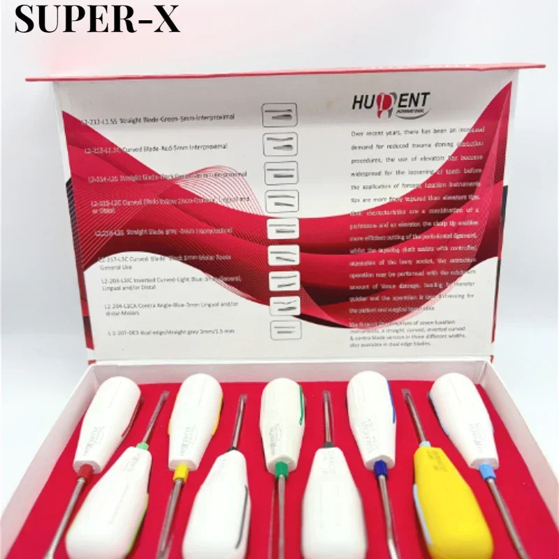 SUPER-X 9pcs/set Dental Stainless Steel Surgical Extraction Tooth Root Tip Elevator Tools Minimally Invasive Surgery Forceps