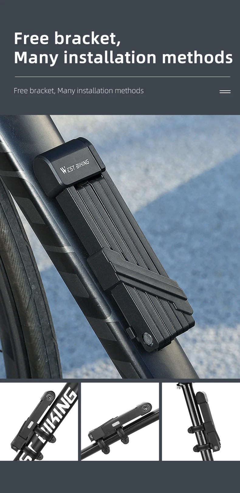 WEST BIKING Faltbares Fahrradschloss Sicherheits-Diebstahlschutz Fahrradschloss MTB Rennrad Zubehör Roller Elektrofahrrad Kettenschloss – Detail 10