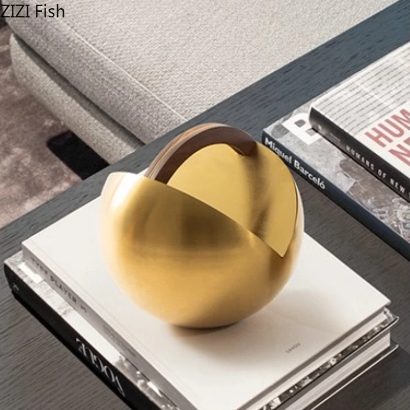 

Geometric Metal Ball Ornament Golden Sphere Sculpture Art Statue Model Display Home Accessories Figurines Decoration Crafts