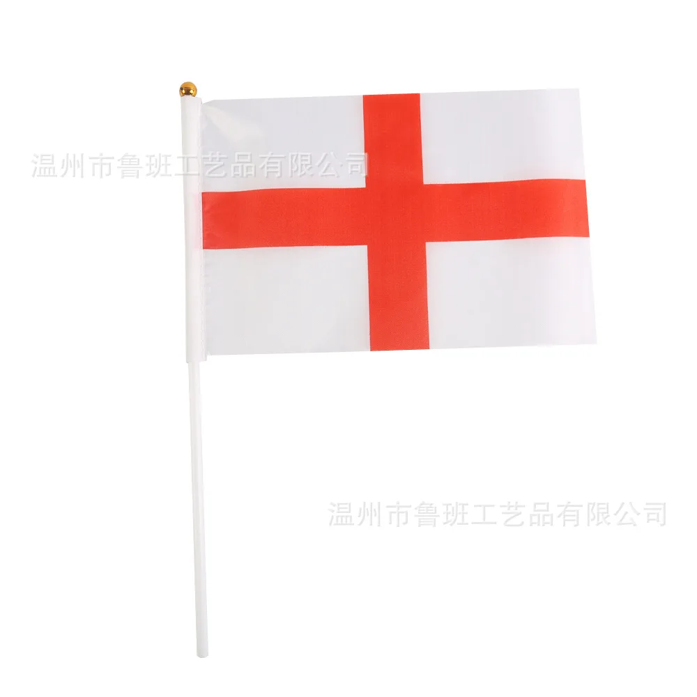 （TIKI FLAG）England hand flag 14x21cm Polyester England Hand Flag Cross Of St George English flag with Flagpole for Events