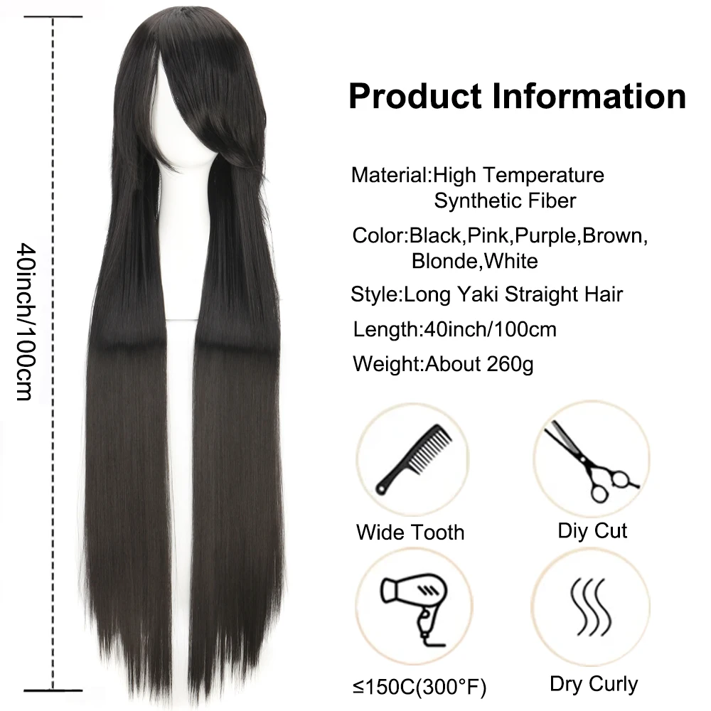 Anime Cosplay Wig with Bangs 40inch Synthetic Hair Straight Costume Wig Kpop Pink Brown Black Blonde White Cosplay Wig for Women