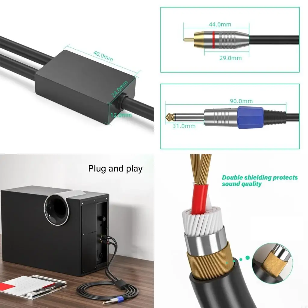 103F 1/4inch 6.35 Male to Stereo 2RCA Male Y Splitter Cord Converter Wire Line