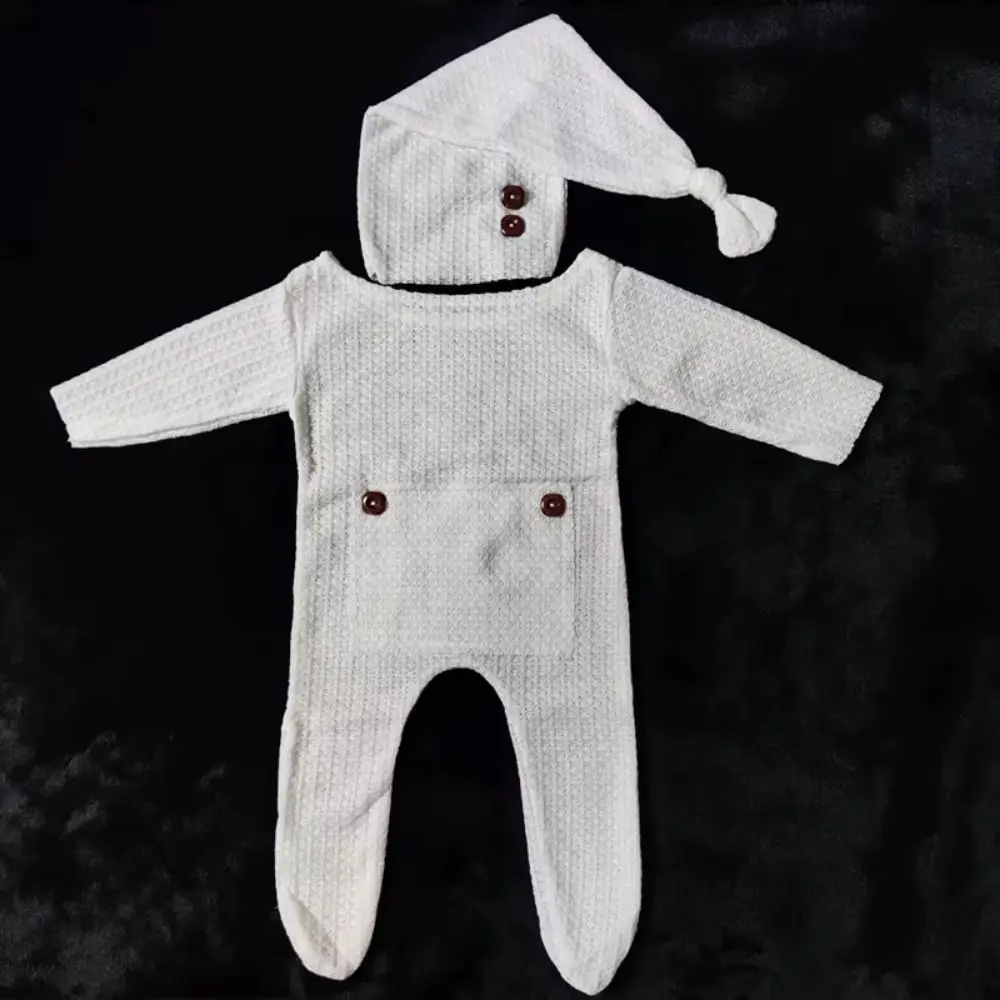 2 قطعة/المجموعة الإبداعية الوليد التصوير الدعائم الكروشيه متماسكة القدمين الوليد الدعامة مجموعة أزرار قبعة طويلة الذيل