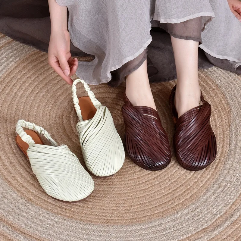 

Birkuir/женские сандалии с закрытым носком в стиле ретро, сандалии с круглым носком и эластичным ремешком, сандалии из натуральной кожи на низком каблуке, обувь