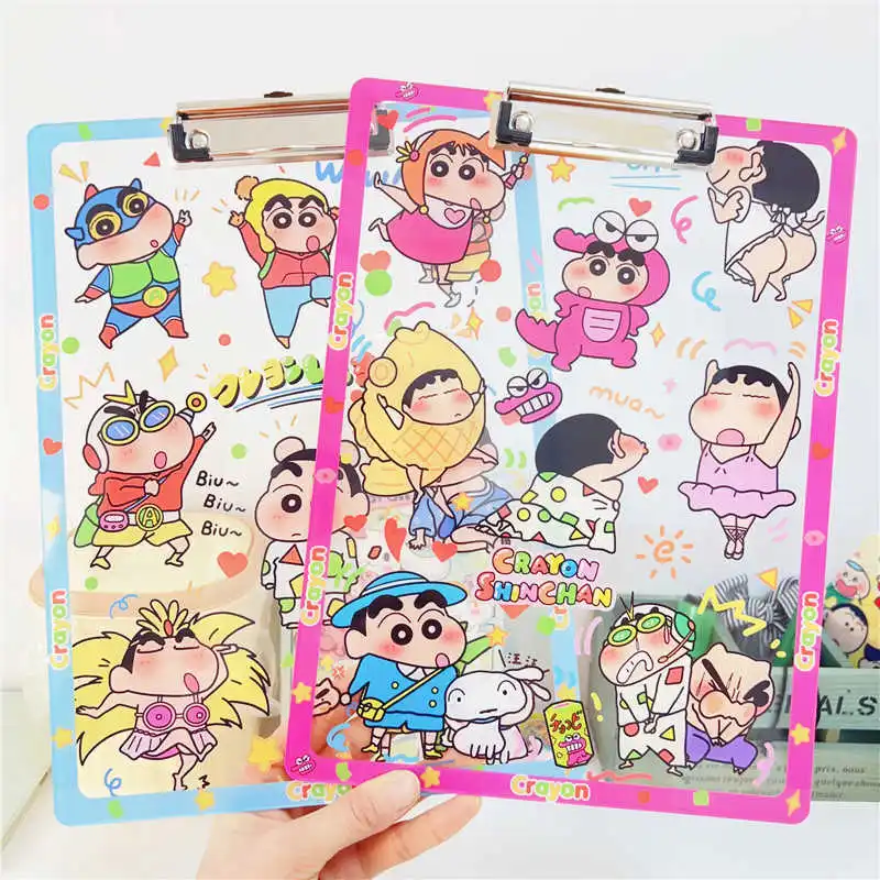 A4 File Folder Crayon Shin-Chan Writing Pad Memo Clip Board Clips Test Paper Storage Organizer School Supplies Office Stationary