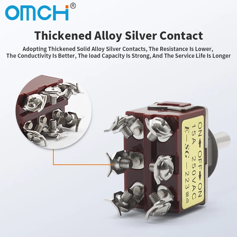 OMCH 1/5/10 pièces 15A 250VAC argent Contact interrupteur à bascule série E-SG 2/3/4/6/8/9/12 broches 2/3 vitesses auto-réinitialisation/auto-verrouillage