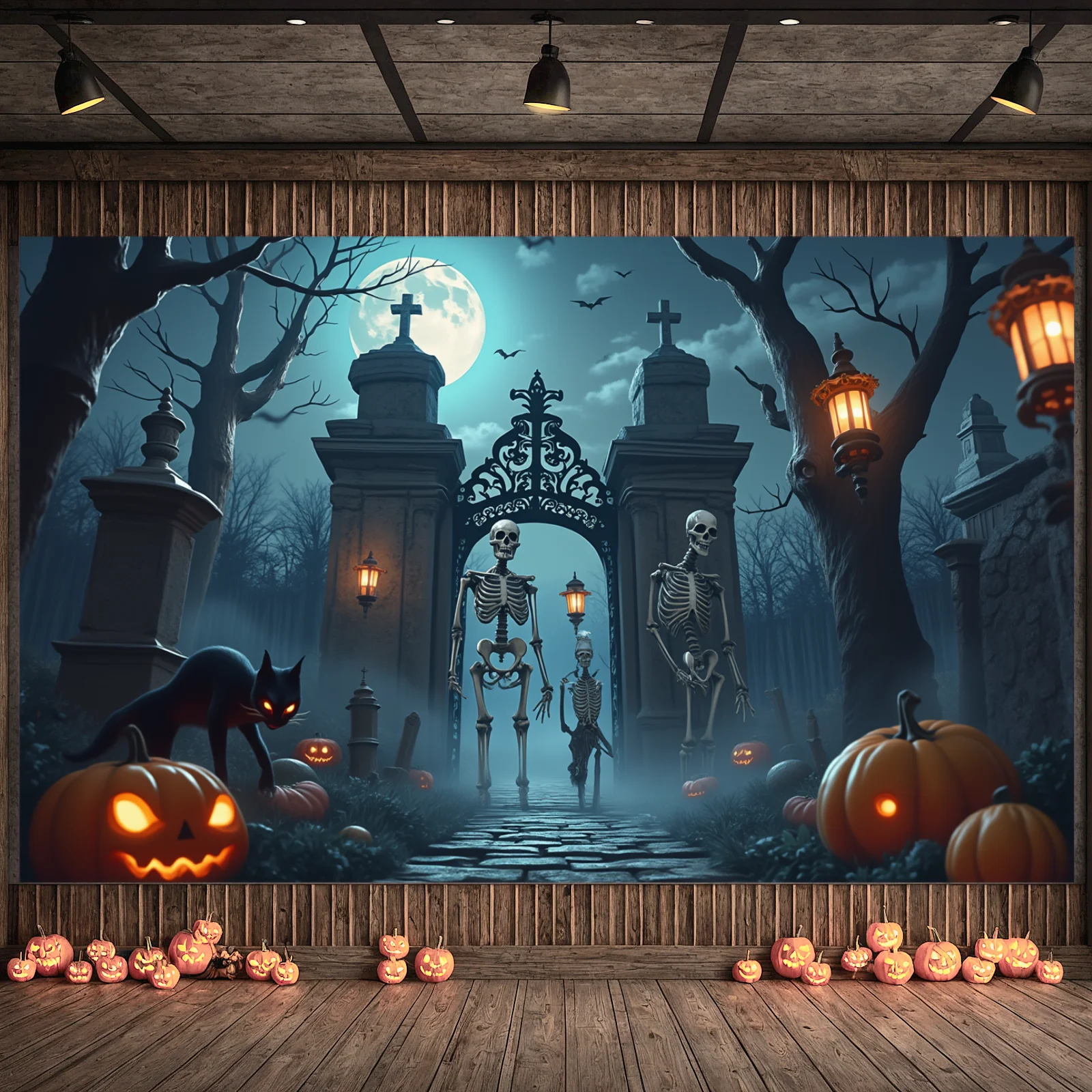 Banner spettrale Eerie Atmosfera Banner per il tempo notturno Jack O Banner lanterna Elementi spettrali per la decorazione del giardino Celebrazione spettrale