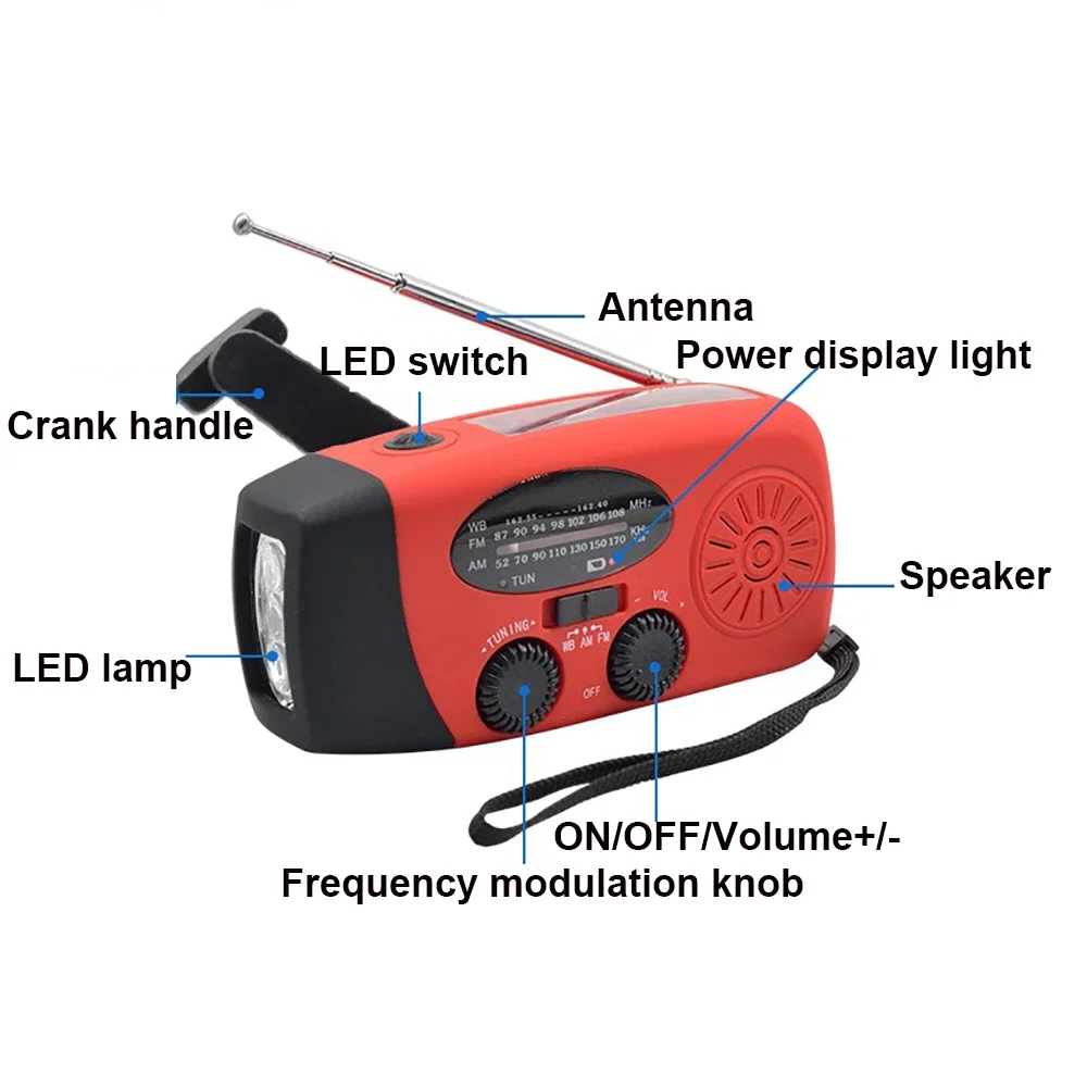 Multi-purpose Emergency Radio Hand Crank Solar USB Rechargeable Portable FM Radio Flashlight On Batteries Charger For Smartphone