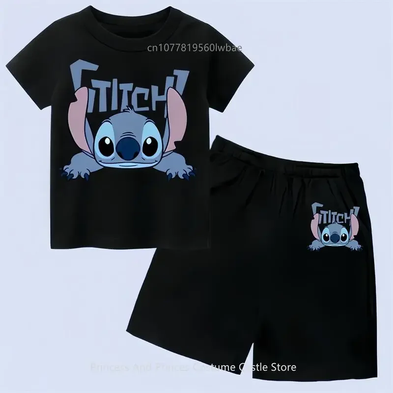 Little Monster T shirt and pants Two peice set Cartoon style Unisex Tops Stitch T-shirt For kids Summer Fashion Children‘s Suits