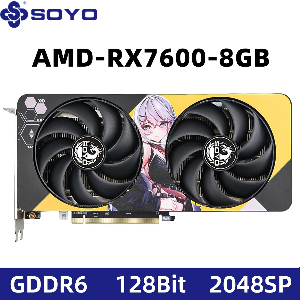 

SOYO AMD RX7600 8GB Graphics Card GDDR6 128Bit 8Pin Radeon GPU RX 7600 Desktop Computer Components PC Gaming Video Cards