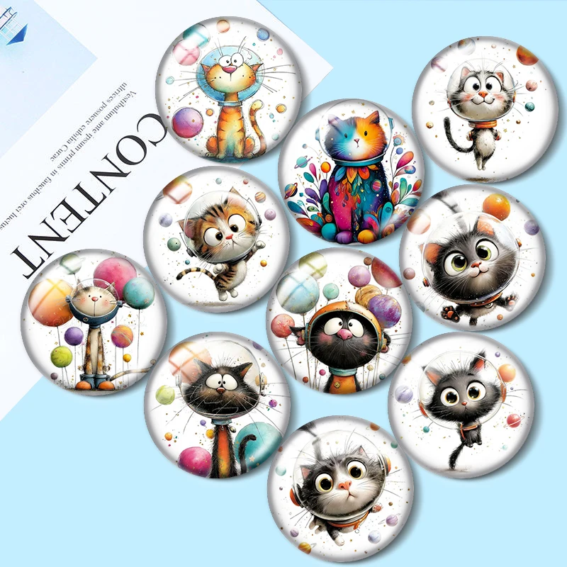 

Space Explorer Cats 10pcs 12mm/18mm/20mm/25mm Round photo glass cabochon demo flat back Making findings