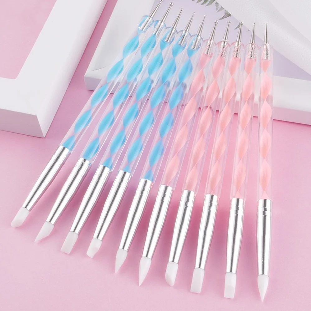 

Nail Art Dotting Painting Tips Manicure Tools Brush Pen Art Silicone 5pcs Sculpture Emboss Carving Set Dual Ended