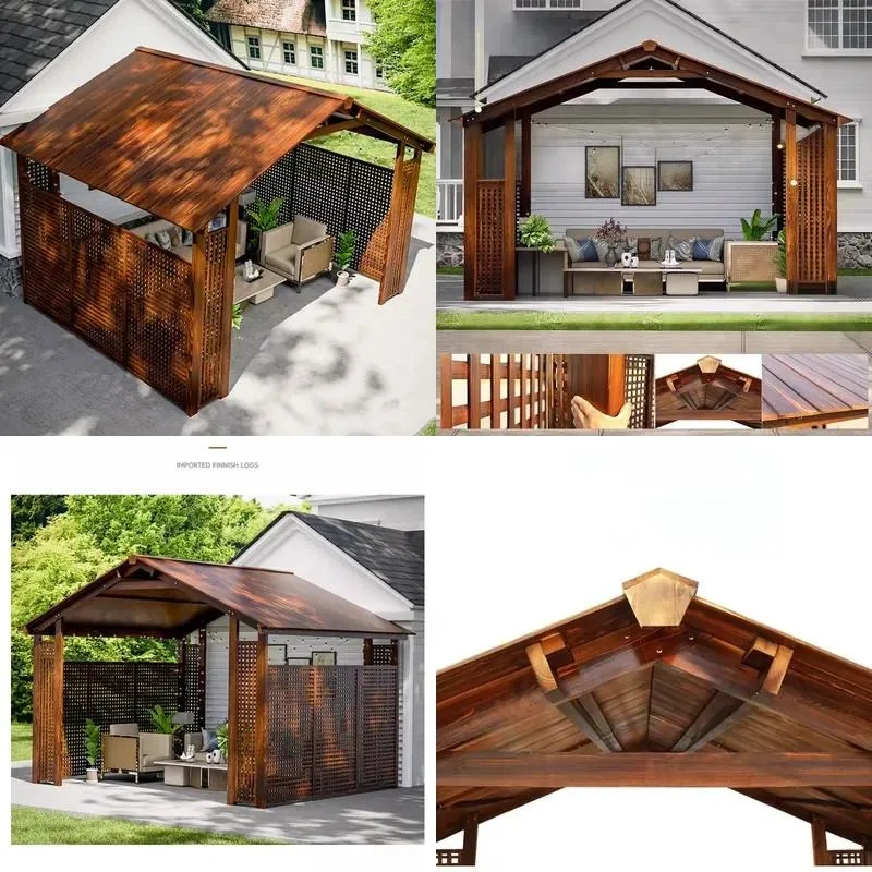 Modern Wooden Outdoor Pavilion Luxurious BBQ Gazebo with Windproof Waterproof Canopy for Hotel Villa Park