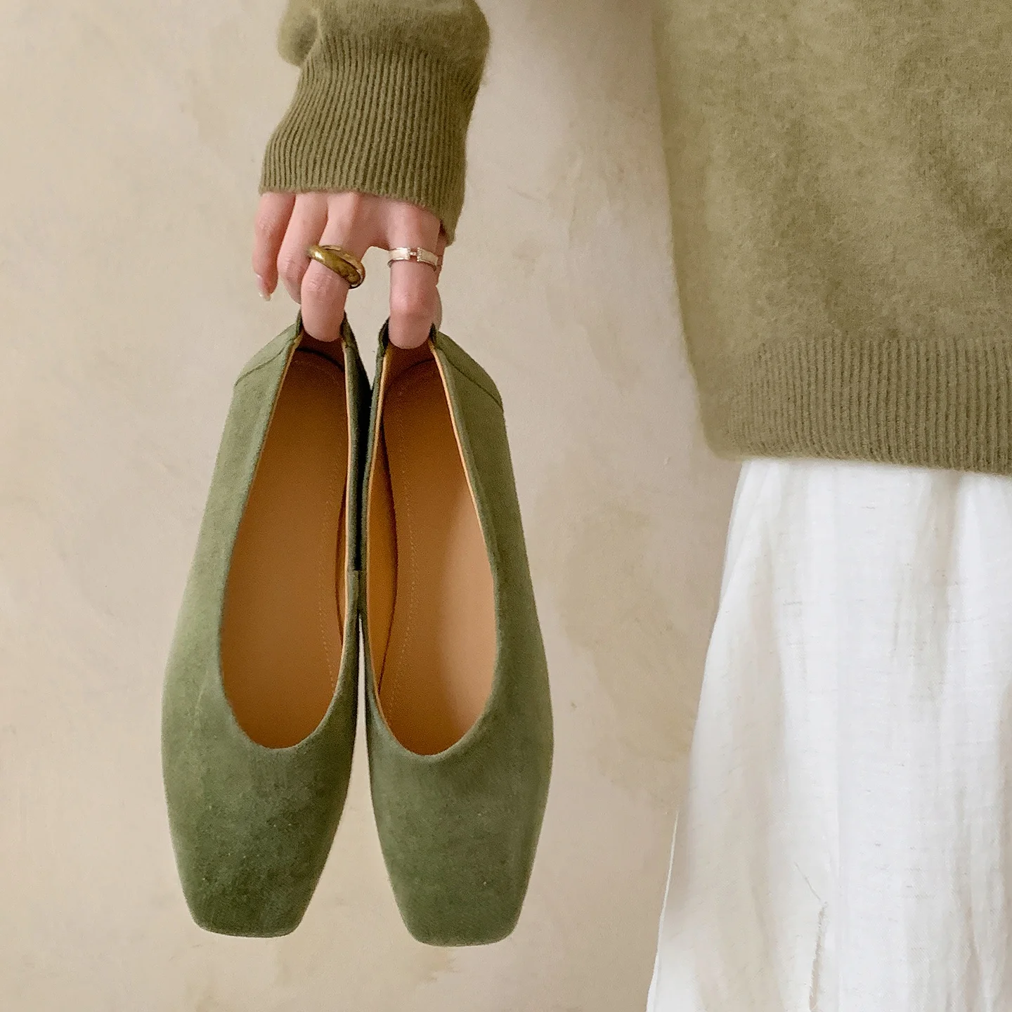 Zapatos de tacón elegantes para mujer, zapatos planos de gamuza con punta cuadrada, zapatos de ballet sin cordones para oficina, fiesta, vestido, talla 34-40